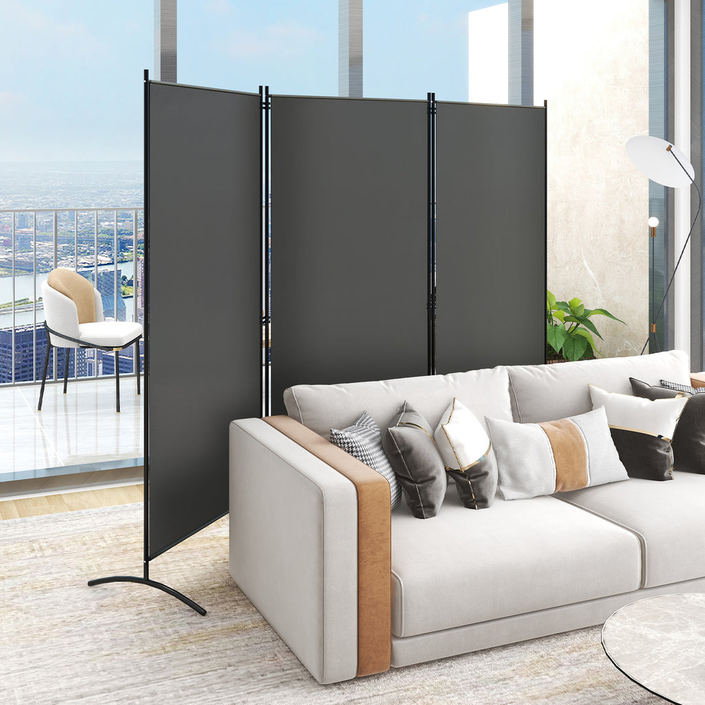 3 Panel Room Divider No Wheels Gray - Foldable, Portable Steel Privacy Screen