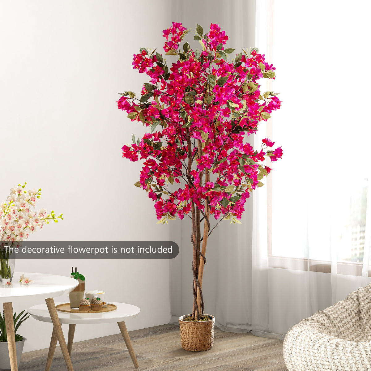 Artificial Bougainvillea Tree with 910 Flowers - Rose Red, 6 Feet, No Maintenance