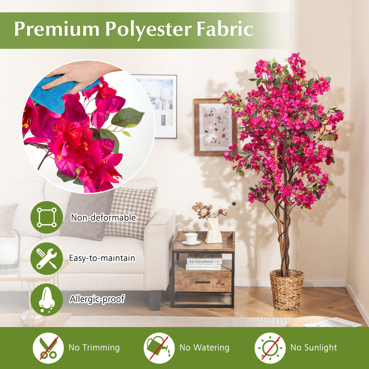 Artificial Bougainvillea Tree with 910 Flowers - Rose Red, 6 Feet, No Maintenance