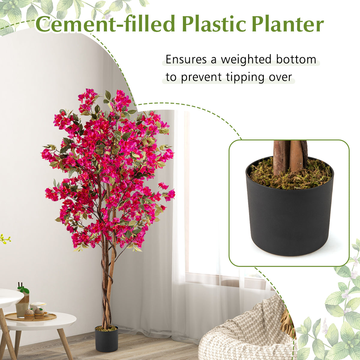 Artificial Bougainvillea Tree with 910 Flowers - Rose Red, 6 Feet, No Maintenance