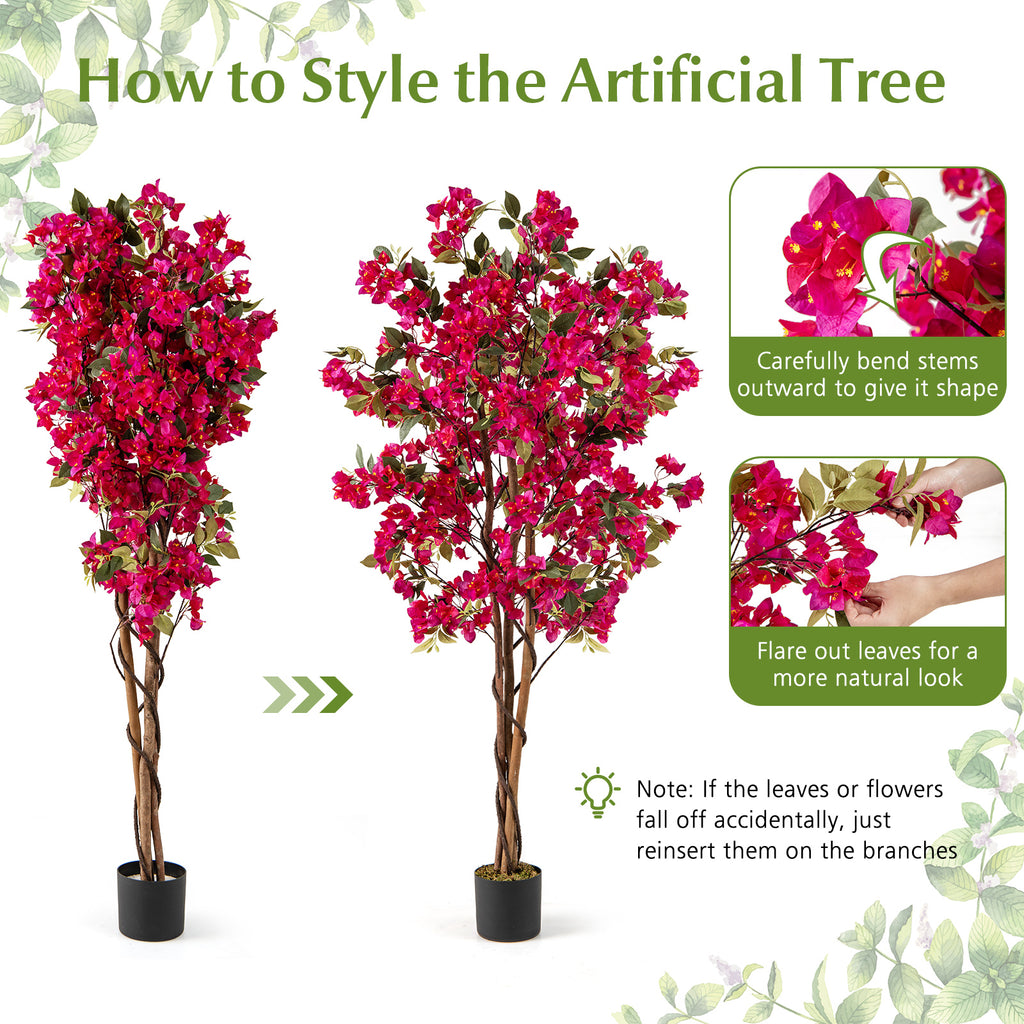 Artificial Bougainvillea Tree with 910 Flowers - Rose Red, 6 Feet, No Maintenance