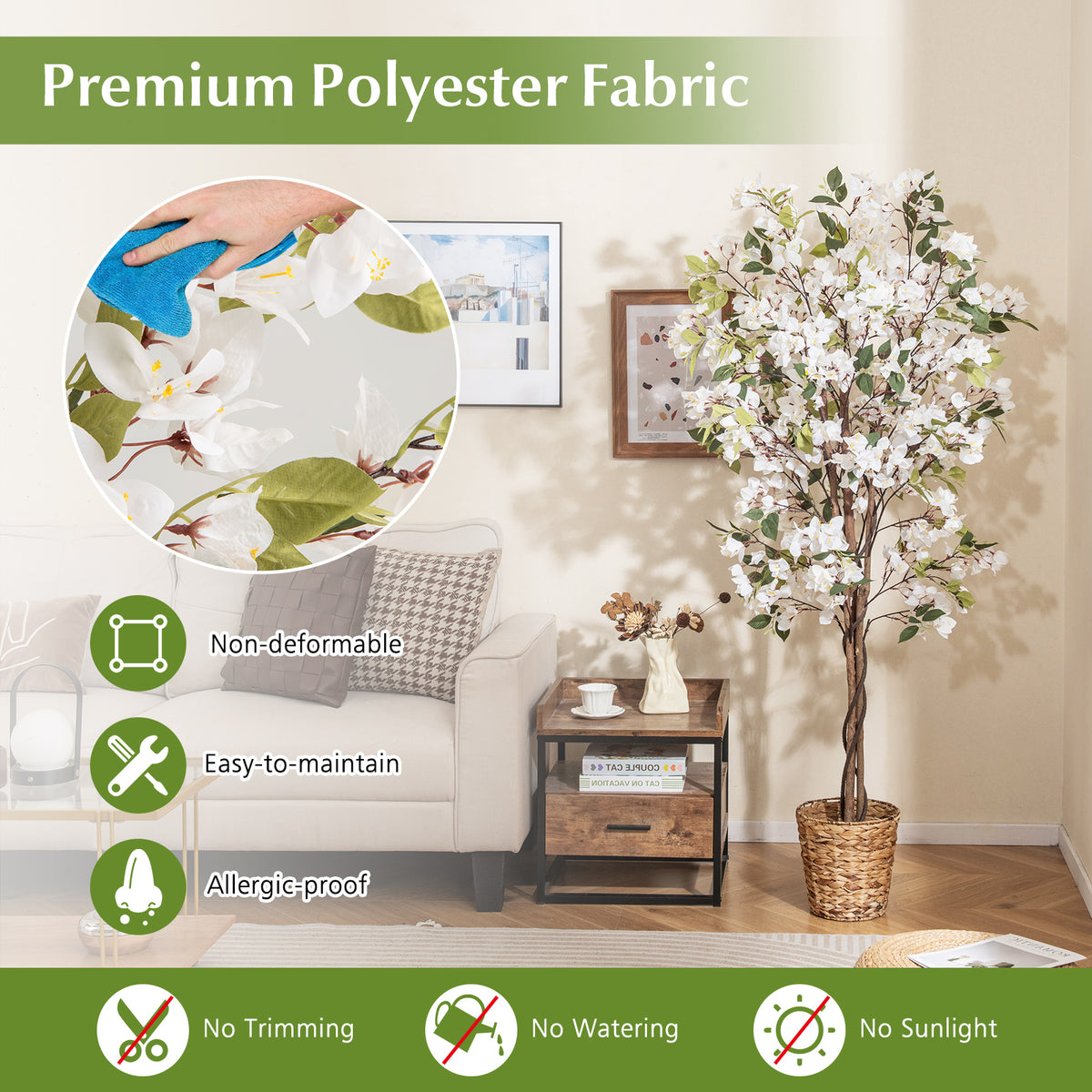 Artificial Bougainvillea Tree with White Flowers - 6 Feet, 1 Piece