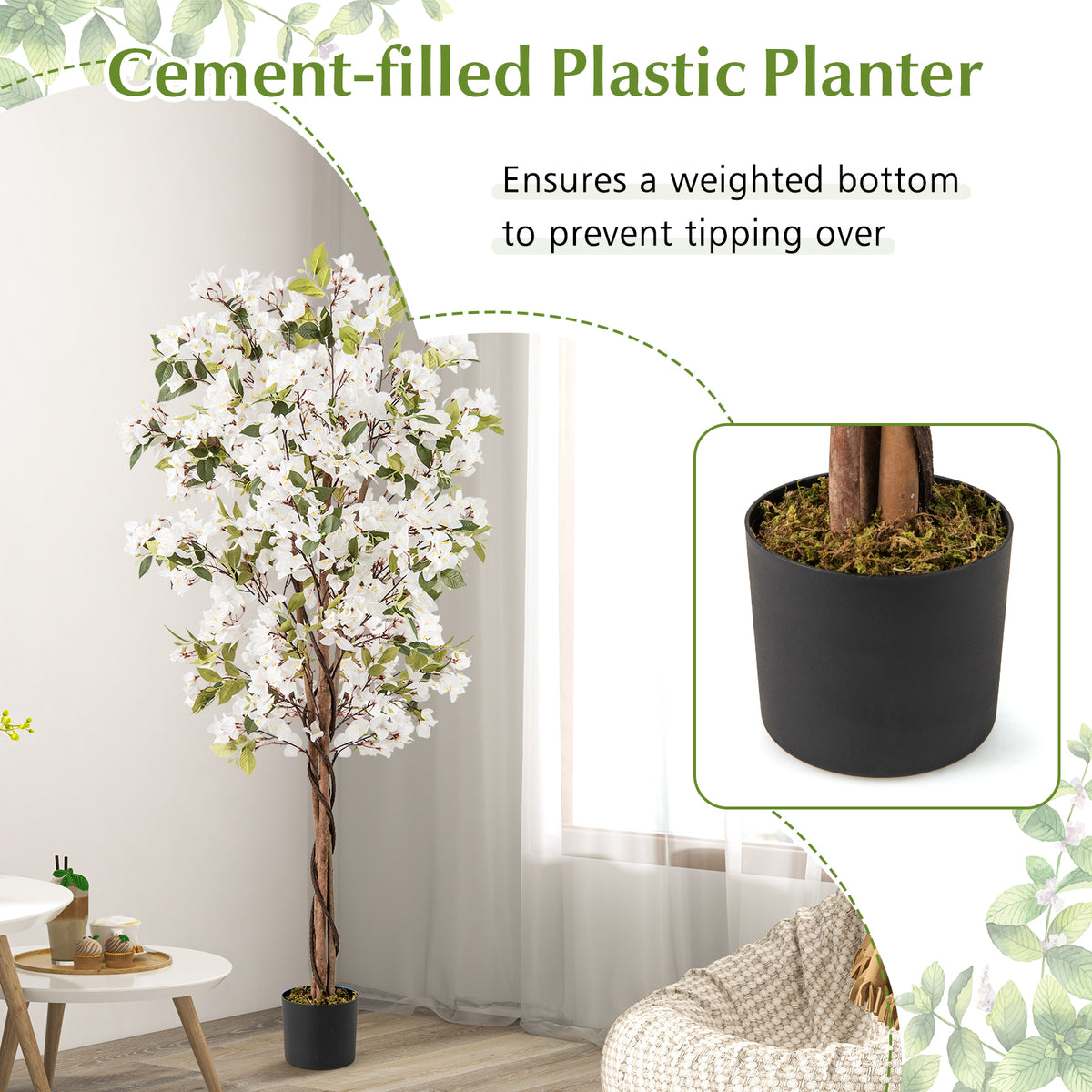 Artificial Bougainvillea Tree with White Flowers - 6 Feet, 1 Piece