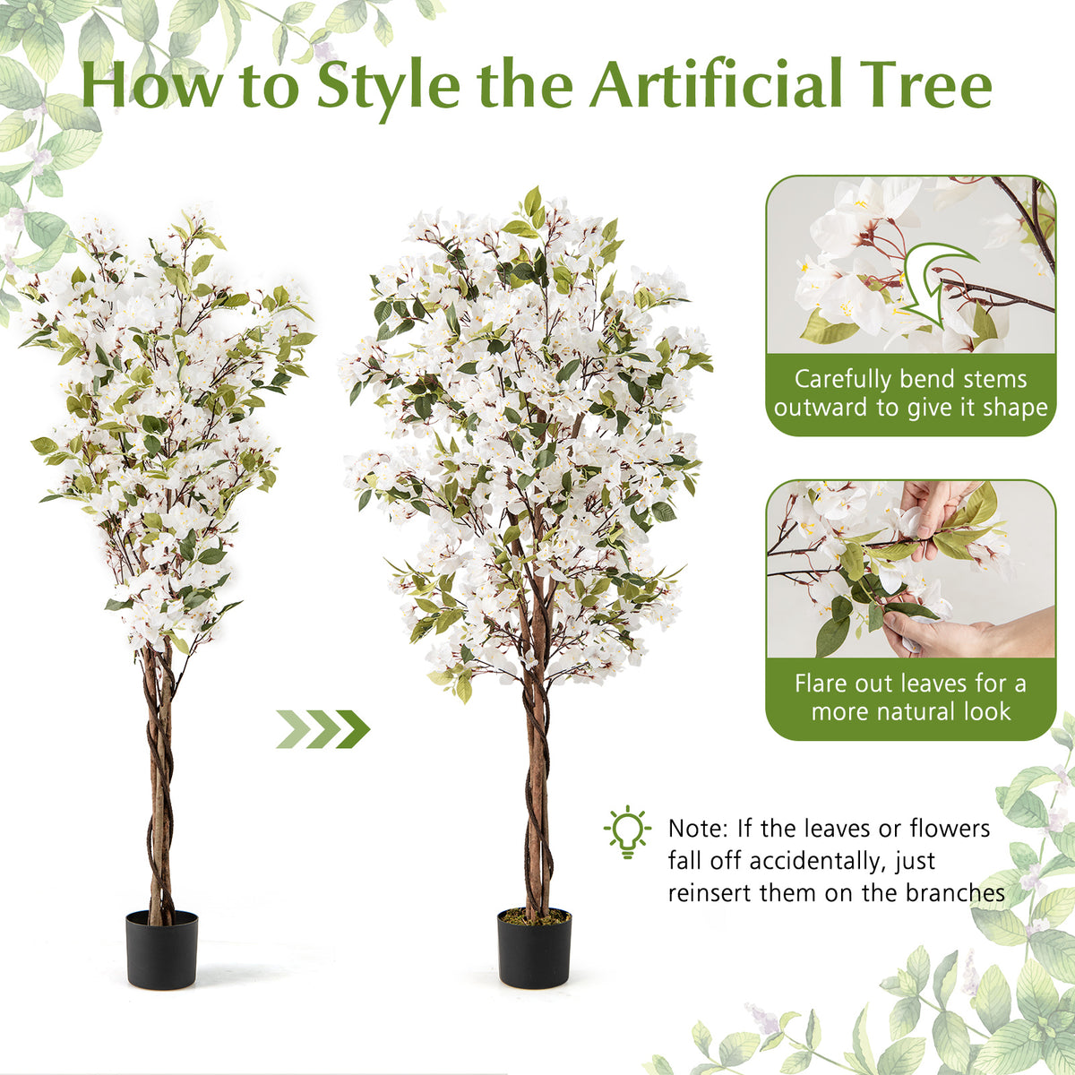 Artificial Bougainvillea Tree with White Flowers - 6 Feet, 1 Piece