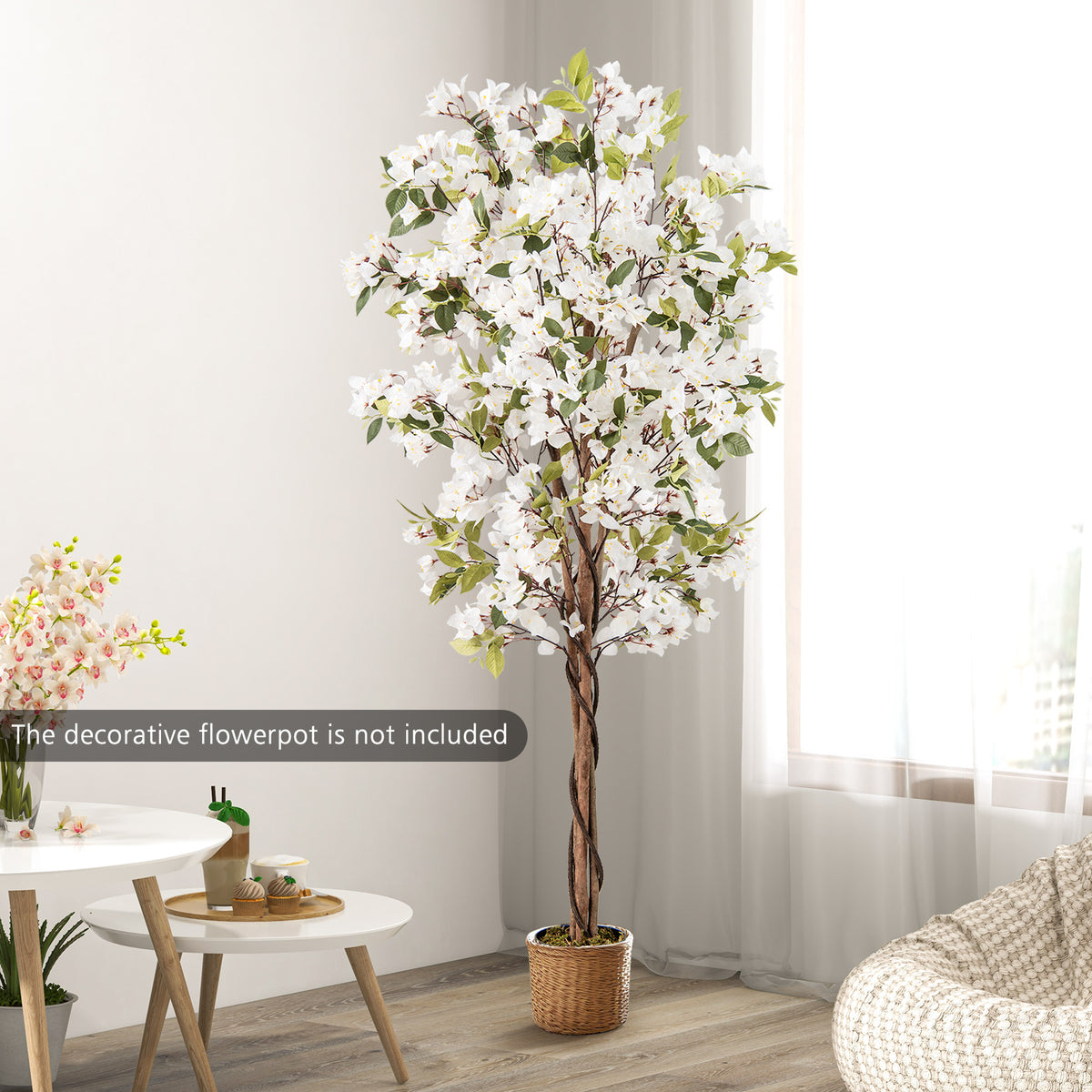 Artificial Bougainvillea Tree with White Flowers - 6 Feet, 1 Piece