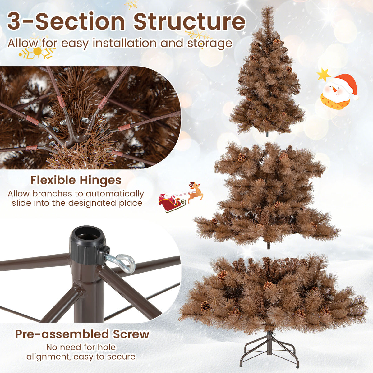 6 Feet Artificial Christmas Tree with 493 Tips & LED Lights - Home Holiday Decor