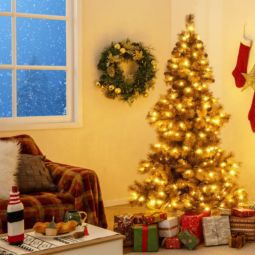 6 Feet Artificial Christmas Tree with 493 Tips & LED Lights - Home Holiday Decor