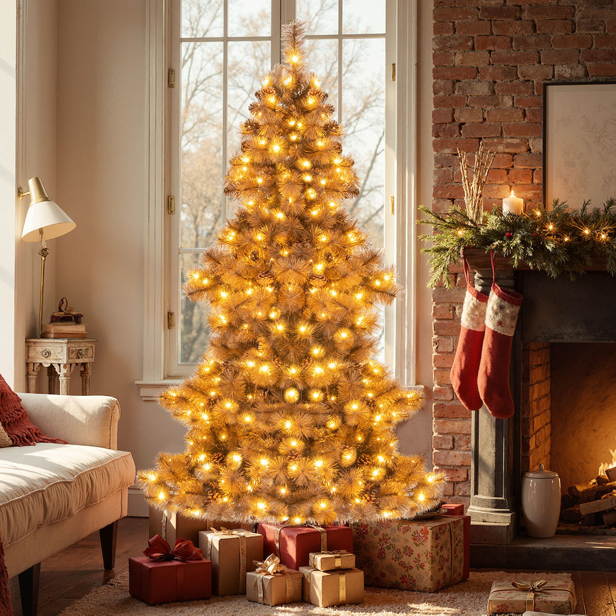 6 Feet Artificial Christmas Tree with 493 Tips & LED Lights - Home Holiday Decor