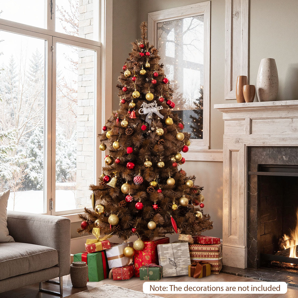 6 Feet Artificial Christmas Tree with 493 Tips & LED Lights - Home Holiday Decor