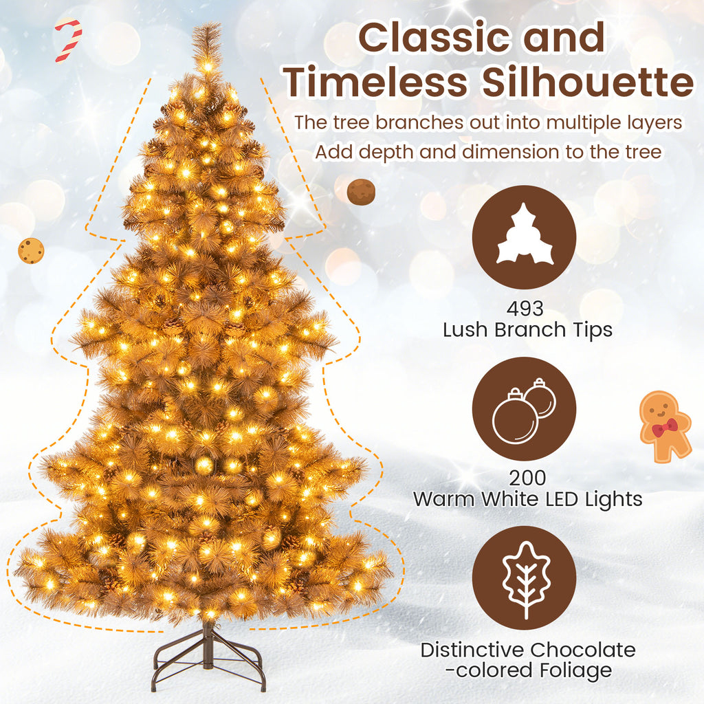 6 Feet Artificial Christmas Tree with 493 Tips & LED Lights - Home Holiday Decor