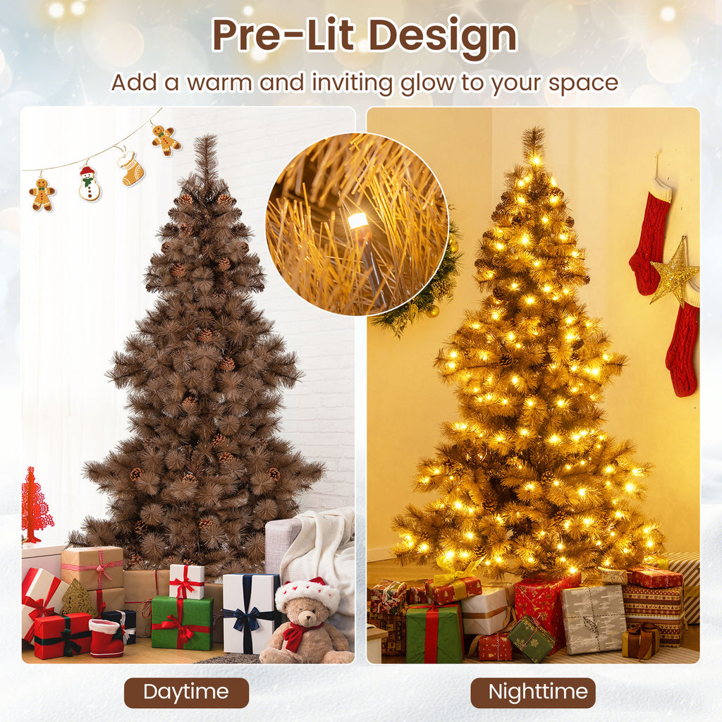 6 Feet Artificial Christmas Tree with 493 Tips & LED Lights - Home Holiday Decor