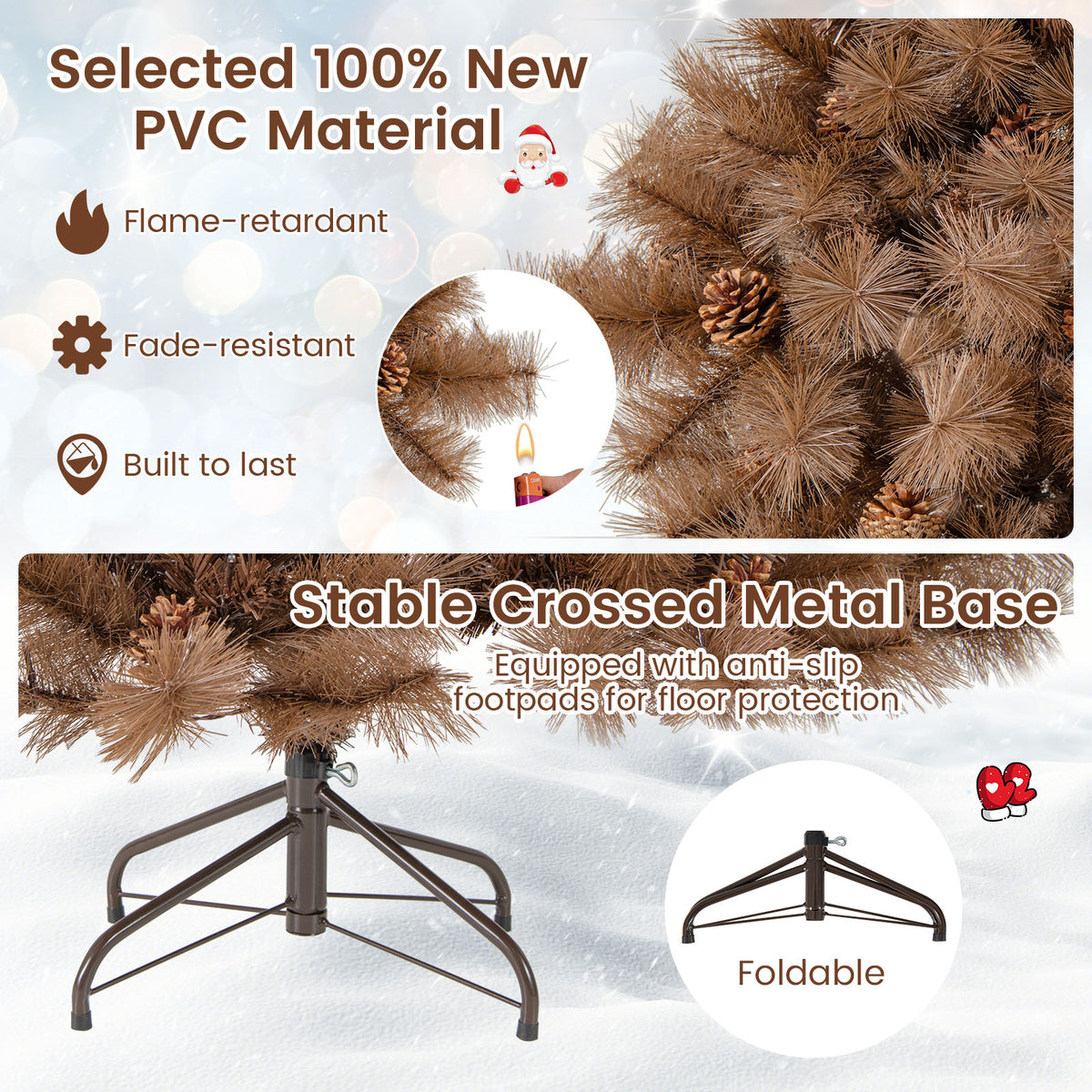 6 Feet Artificial Christmas Tree with 493 Tips & LED Lights - Home Holiday Decor