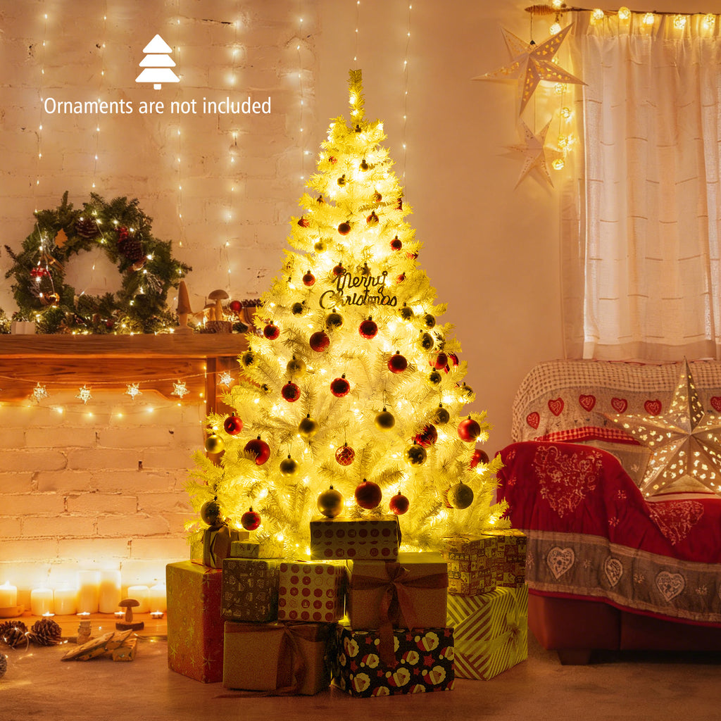 6/7 Feet Artificial Christmas Tree Hinged Pre-Lit Xmas Tree with 11 Lighting Modes - Costway