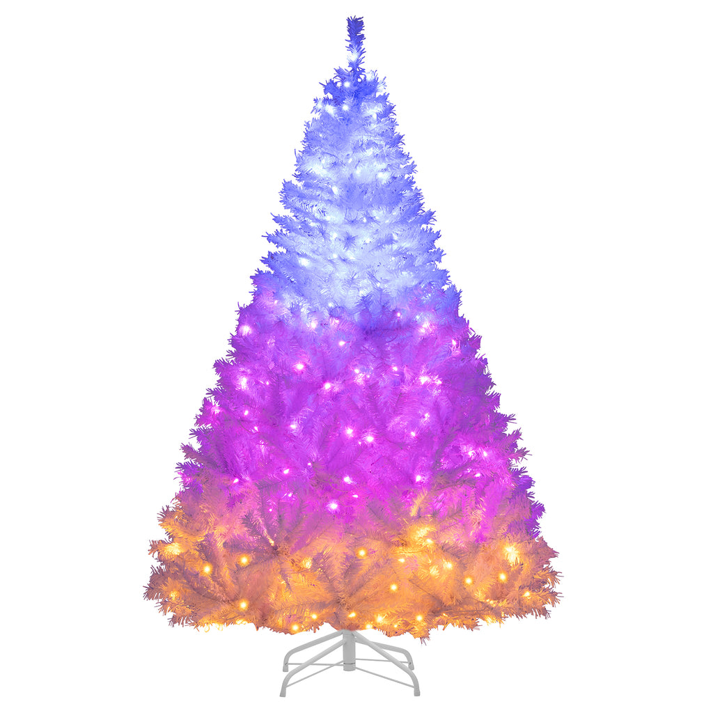 6/7 Feet Artificial Christmas Tree Hinged Pre-Lit Xmas Tree with 11 Lighting Modes - Costway