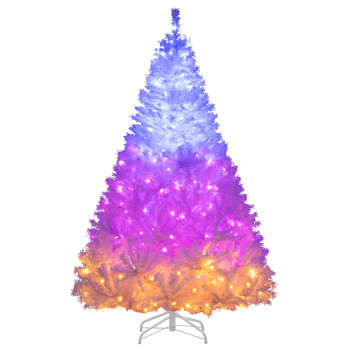 6/7 Feet Artificial Christmas Tree Hinged Pre-Lit Xmas Tree with 11 Lighting Modes - Costway