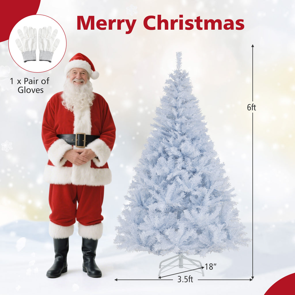 6/7 Feet Artificial Christmas Tree Hinged Pre-Lit Xmas Tree with 11 Lighting Modes - Costway
