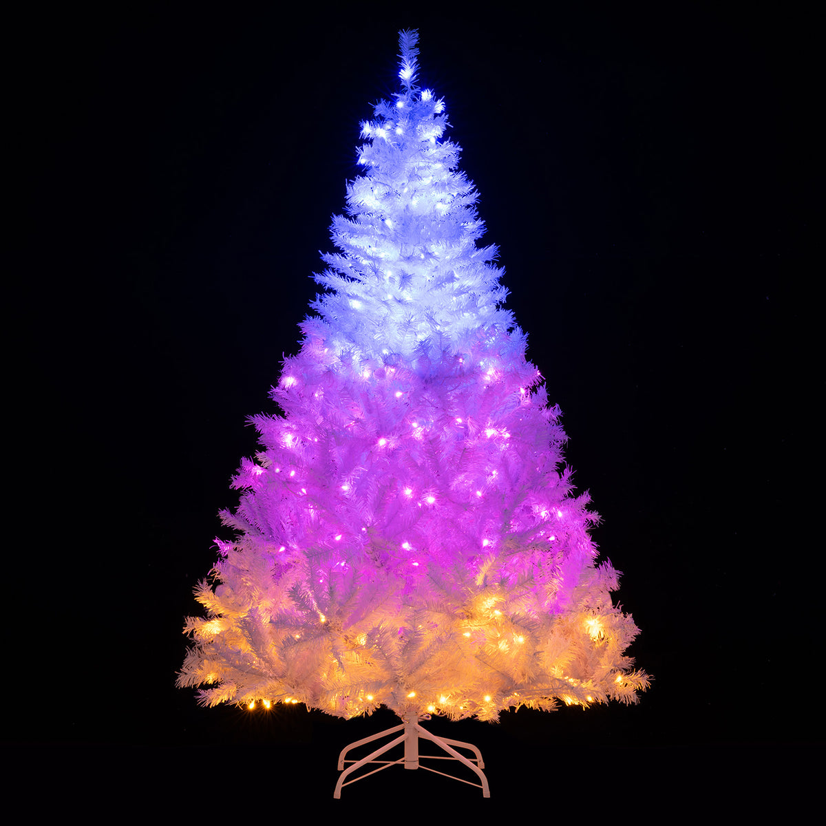 6/7 Feet Artificial Christmas Tree Hinged Pre-Lit Xmas Tree with 11 Lighting Modes - Costway