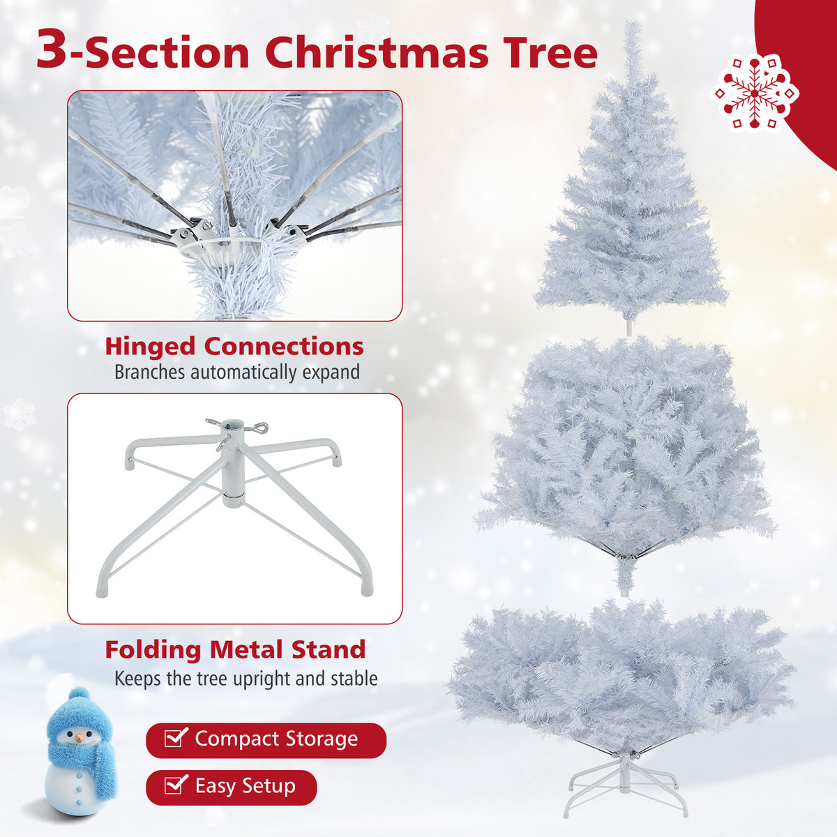 6/7 Feet Artificial Christmas Tree Hinged Pre-Lit Xmas Tree with 11 Lighting Modes - Costway
