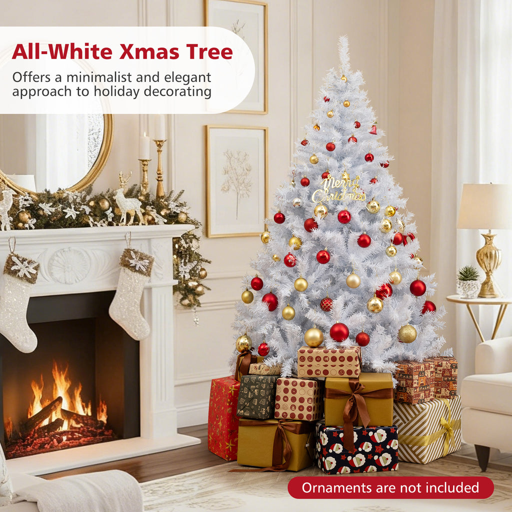6/7 Feet Artificial Christmas Tree Hinged Pre-Lit Xmas Tree with 11 Lighting Modes - Costway
