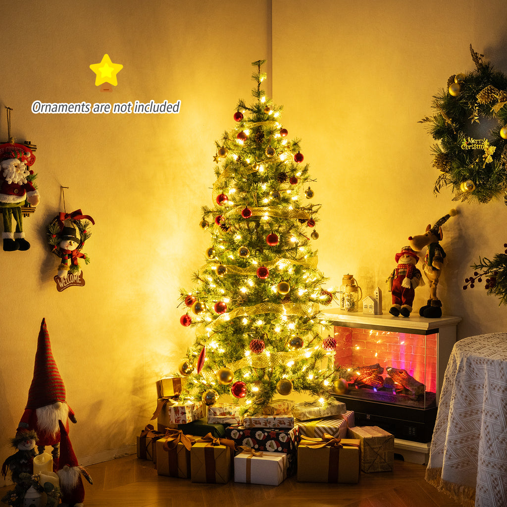 6/7/8 Feet Artificial Christmas Tree Pre-lit Xmas Tree with Warm White LED Lights and Pine Cones - 6 ft Variant