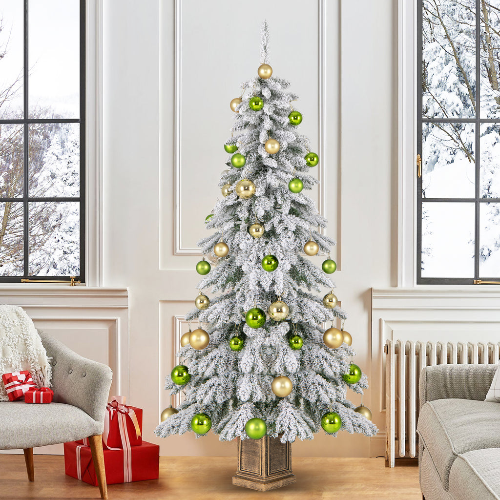 Artificial Christmas Tree with 589 Flocked Tips & 48 Xmas Balls - 6 Feet