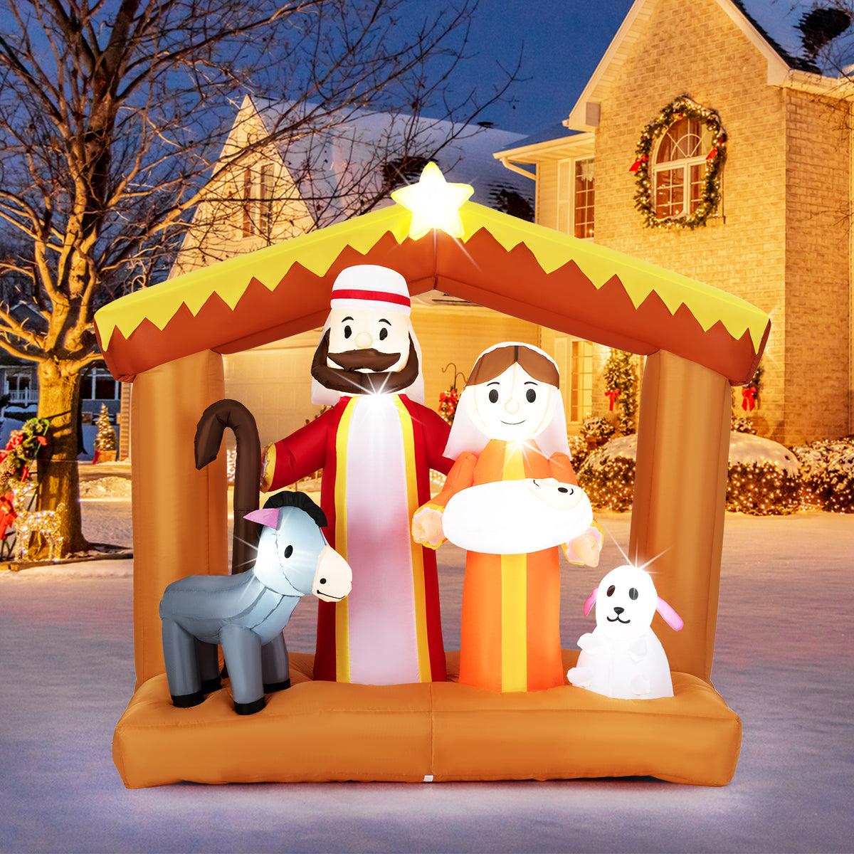 Christmas Inflatable Nativity Scene with LED Lights for Outdoor Decor