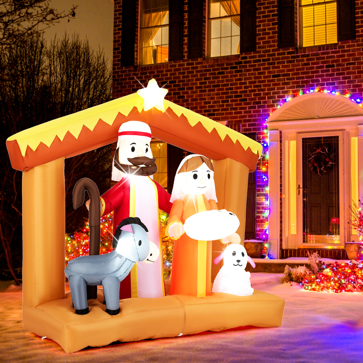 Christmas Inflatable Nativity Scene with LED Lights for Outdoor Decor