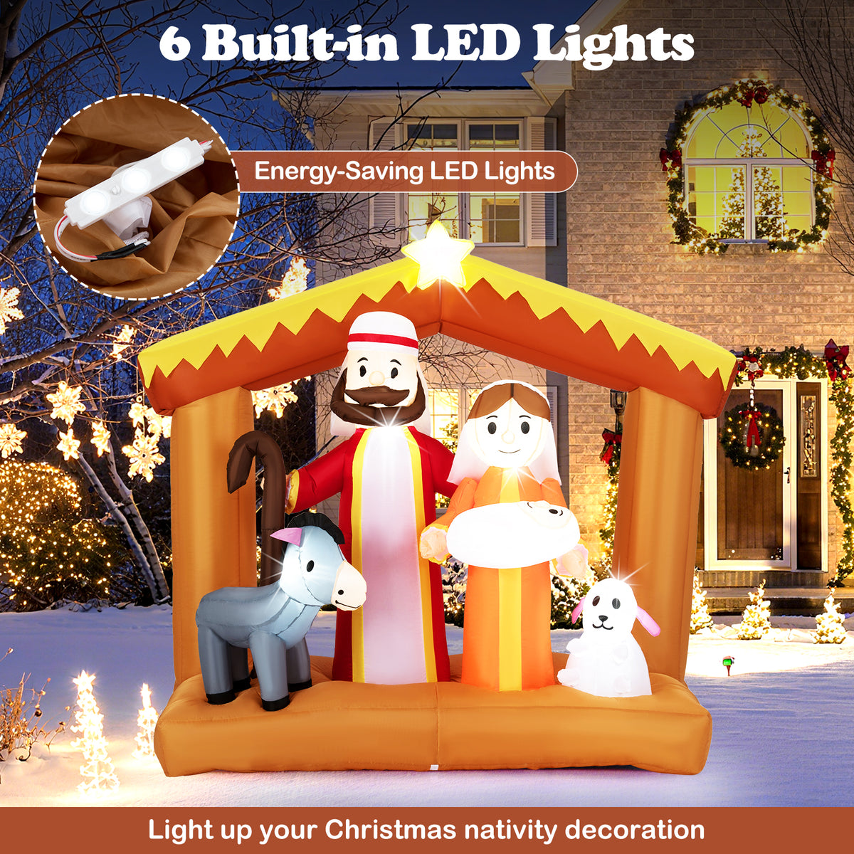 Christmas Inflatable Nativity Scene with LED Lights for Outdoor Decor