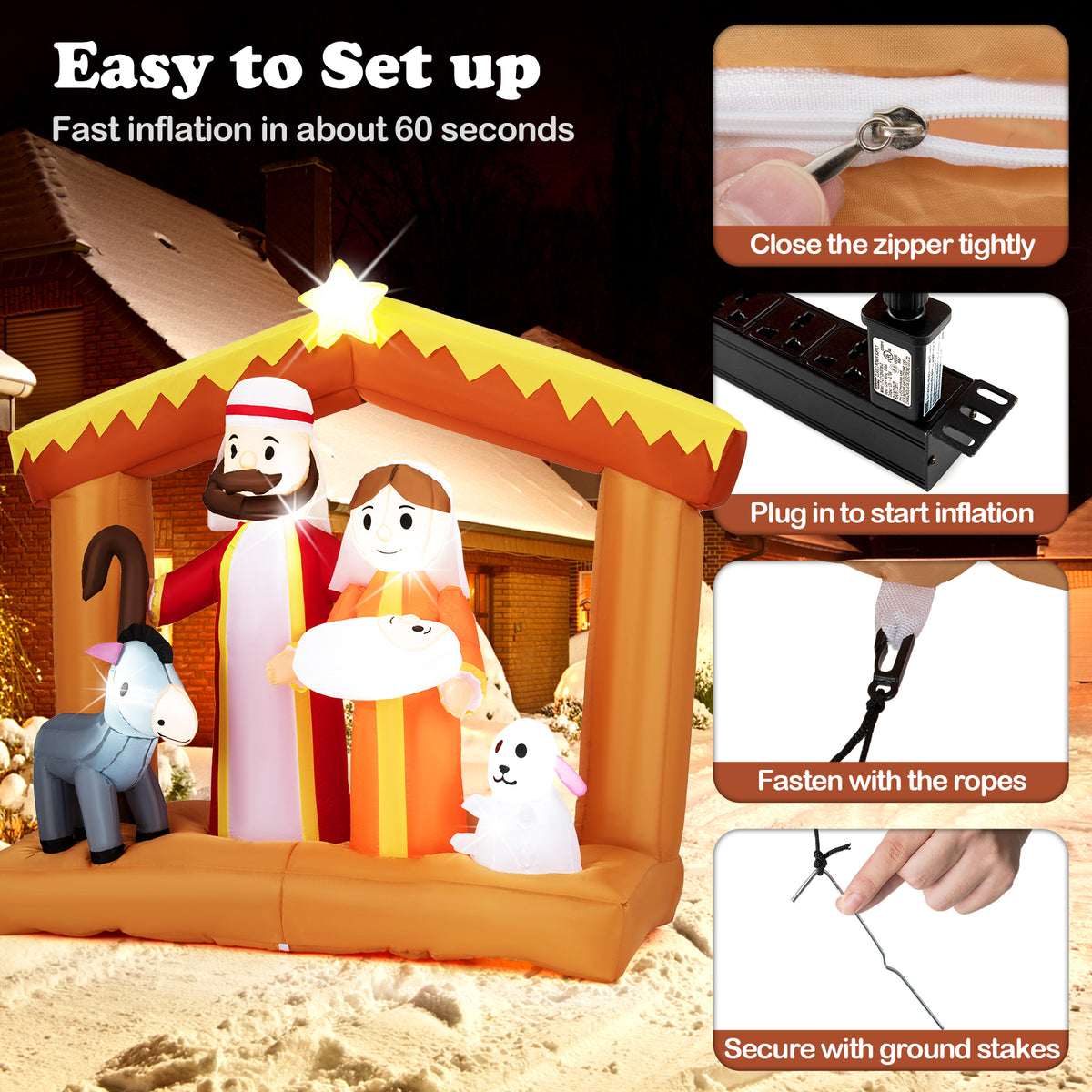 Christmas Inflatable Nativity Scene with LED Lights for Outdoor Decor