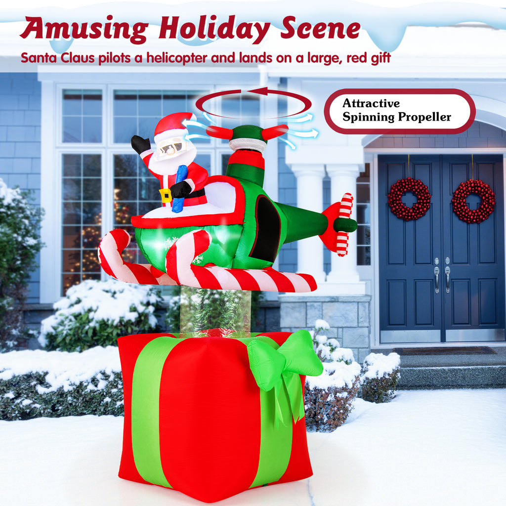 Santa Claus Flying Plane Inflatable Christmas Decor with LED Lights & Built-In Blower - C Style