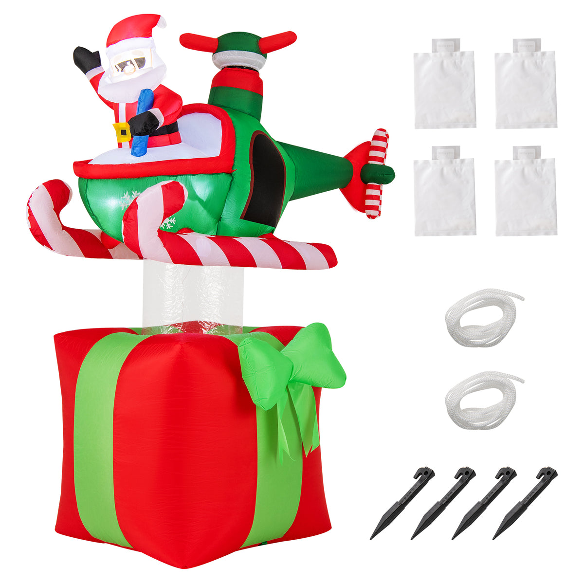 Santa Claus Flying Plane Inflatable Christmas Decor with LED Lights & Built-In Blower - C Style