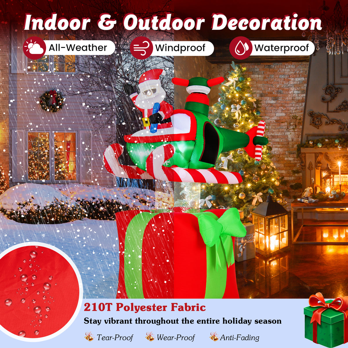 Santa Claus Flying Plane Inflatable Christmas Decor with LED Lights & Built-In Blower - C Style