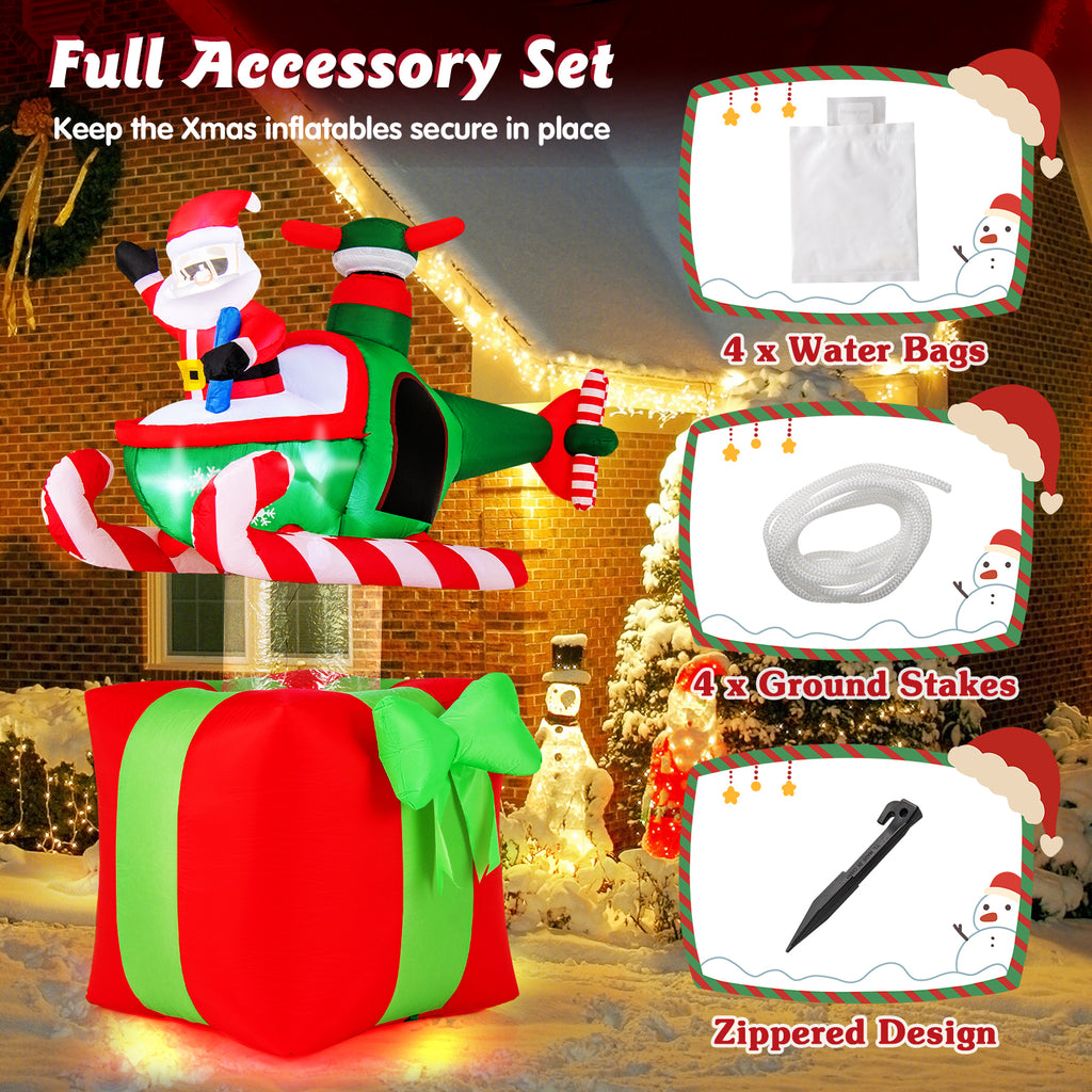 Santa Claus Flying Plane Inflatable Christmas Decor with LED Lights & Built-In Blower - C Style