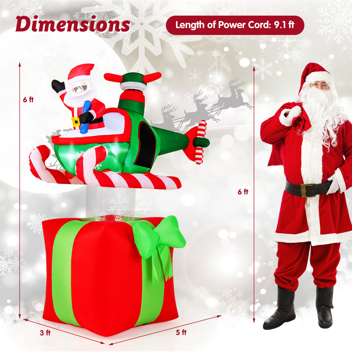 Santa Claus Flying Plane Inflatable Christmas Decor with LED Lights & Built-In Blower - C Style
