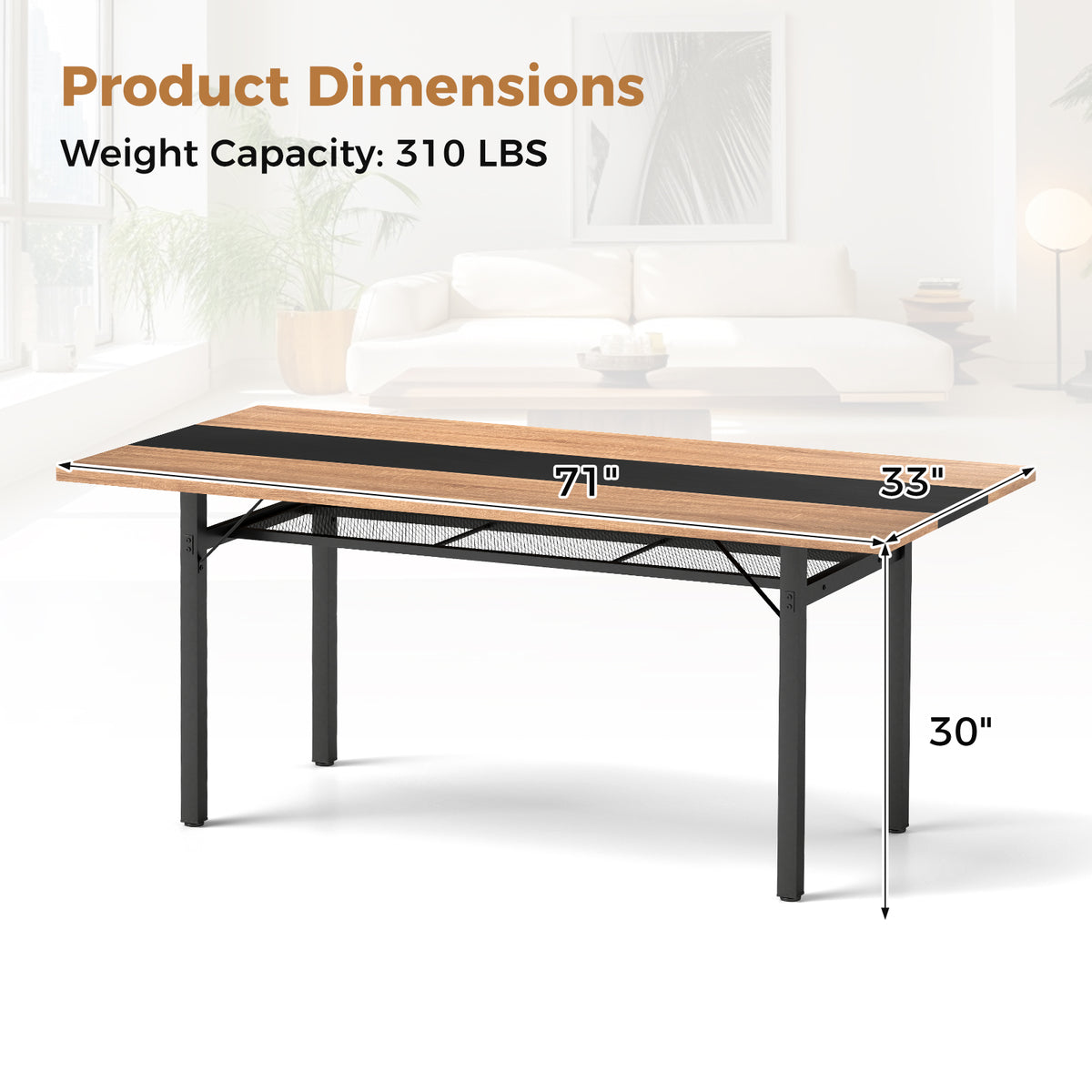 6-Foot Dining Table for 6-8 People, Natural