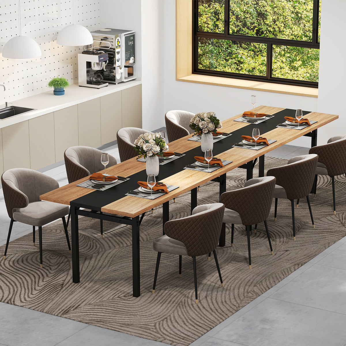 6-Foot Dining Table for 6-8 People, Metal Frame - Natural