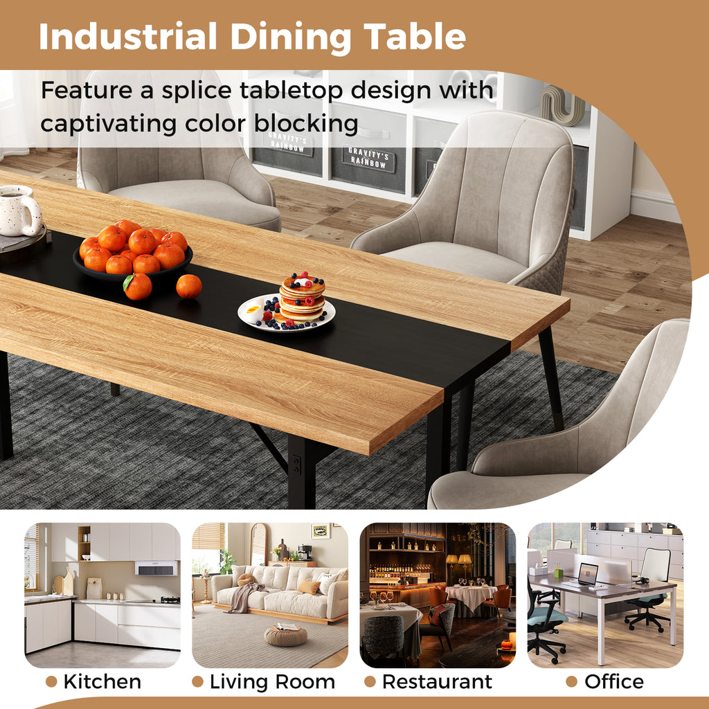 6-Foot Dining Table for 6-8 People, Metal Frame - Natural