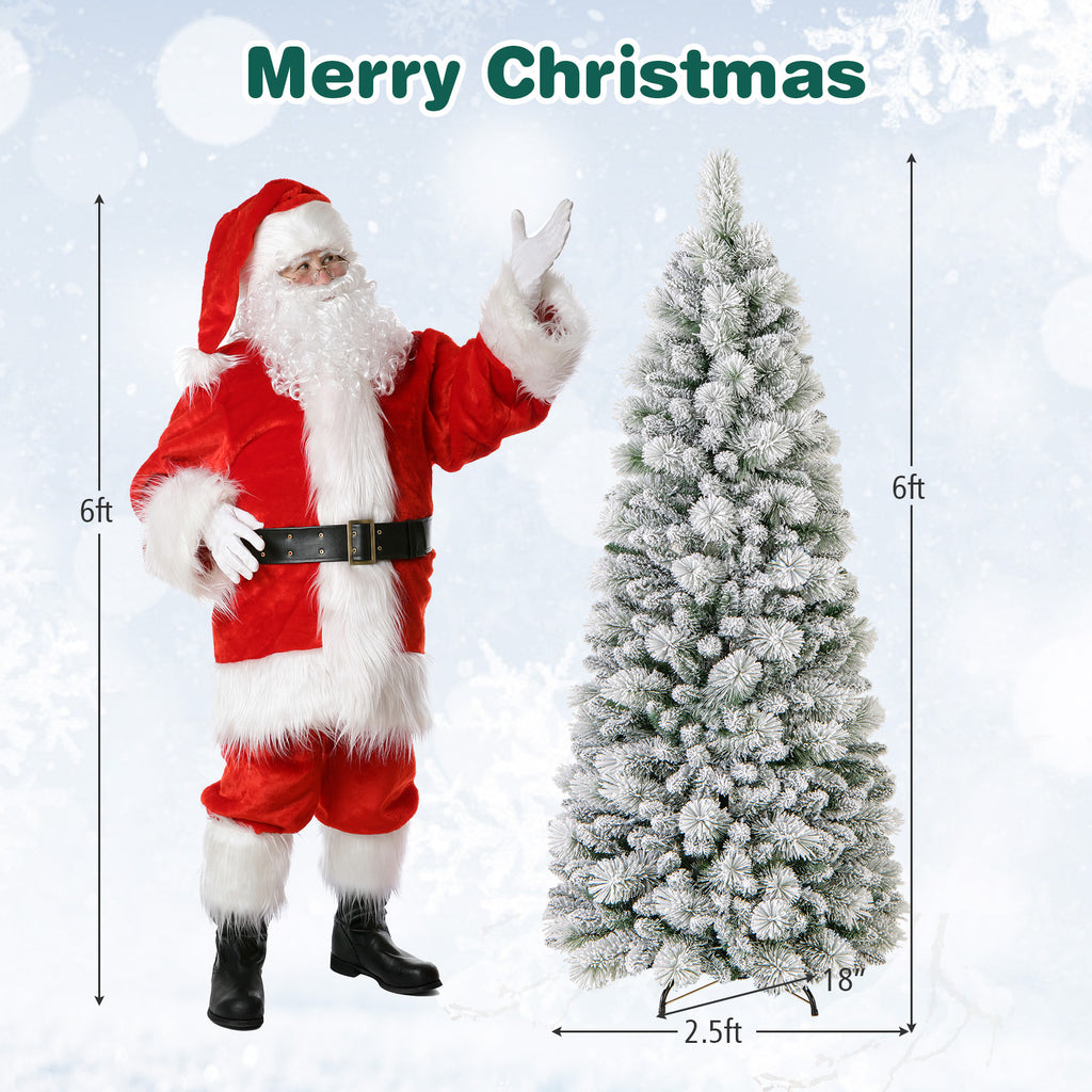 6/7 Feet Flocked Christmas Tree with Pine Needles & LED Lights - 6 ft Variation