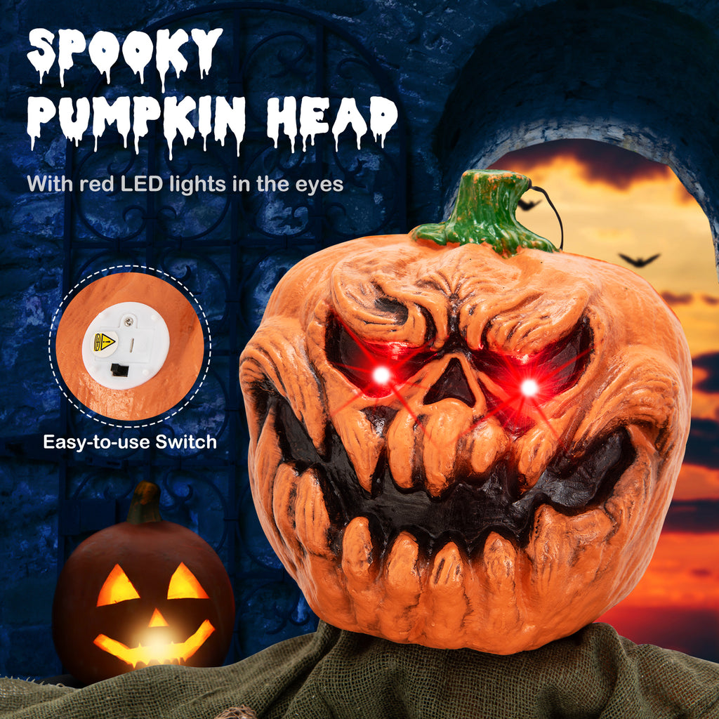 6 Feet Hanging Pumpkin Ghost with Red LED Eyes & Bendable Arms - Spooky Indoor/Outdoor Decor