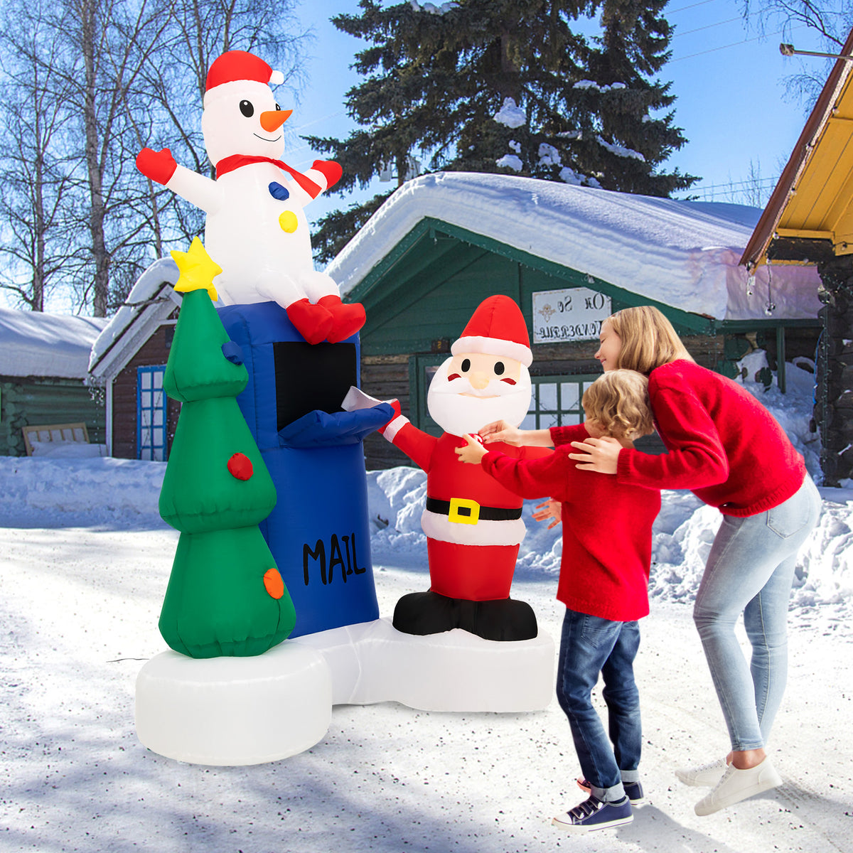 Lighted Christmas Inflatable Mailbox Santa Snowman Tree Yard Decor - Variation of Santa Claus Mailing Letter