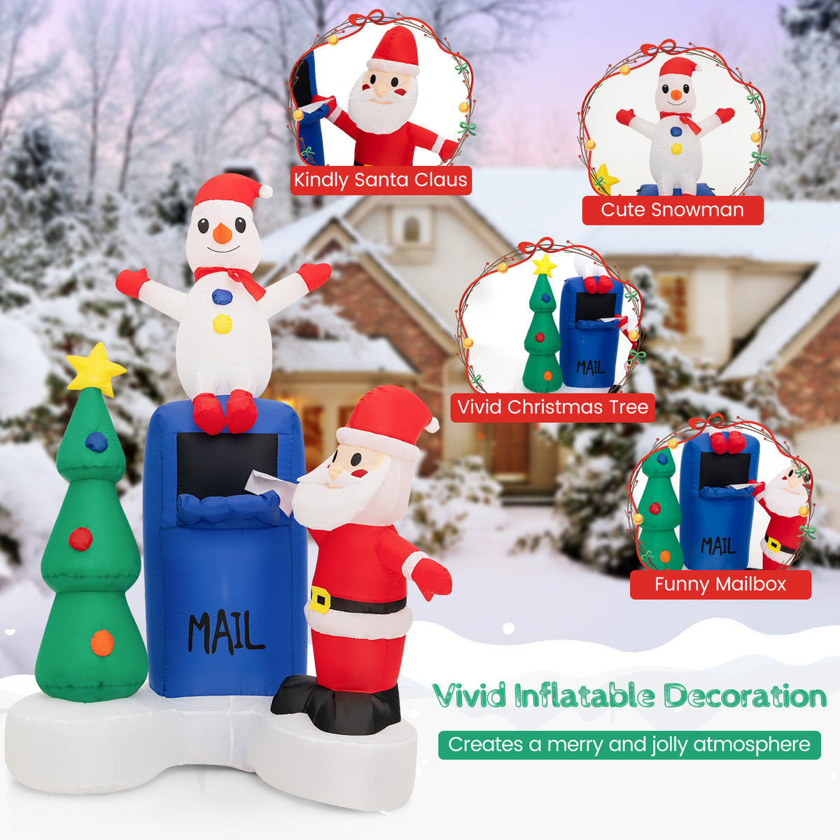 Lighted Christmas Inflatable Mailbox Santa Snowman Tree Yard Decor - Variation of Santa Claus Mailing Letter