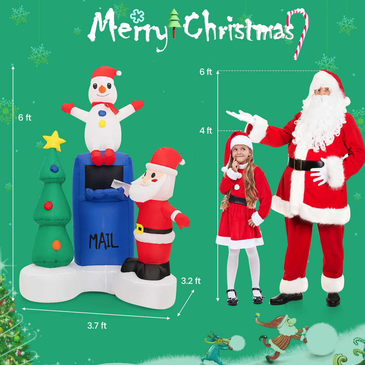 Lighted Christmas Inflatable Mailbox Santa Snowman Tree Yard Decor - Variation of Santa Claus Mailing Letter