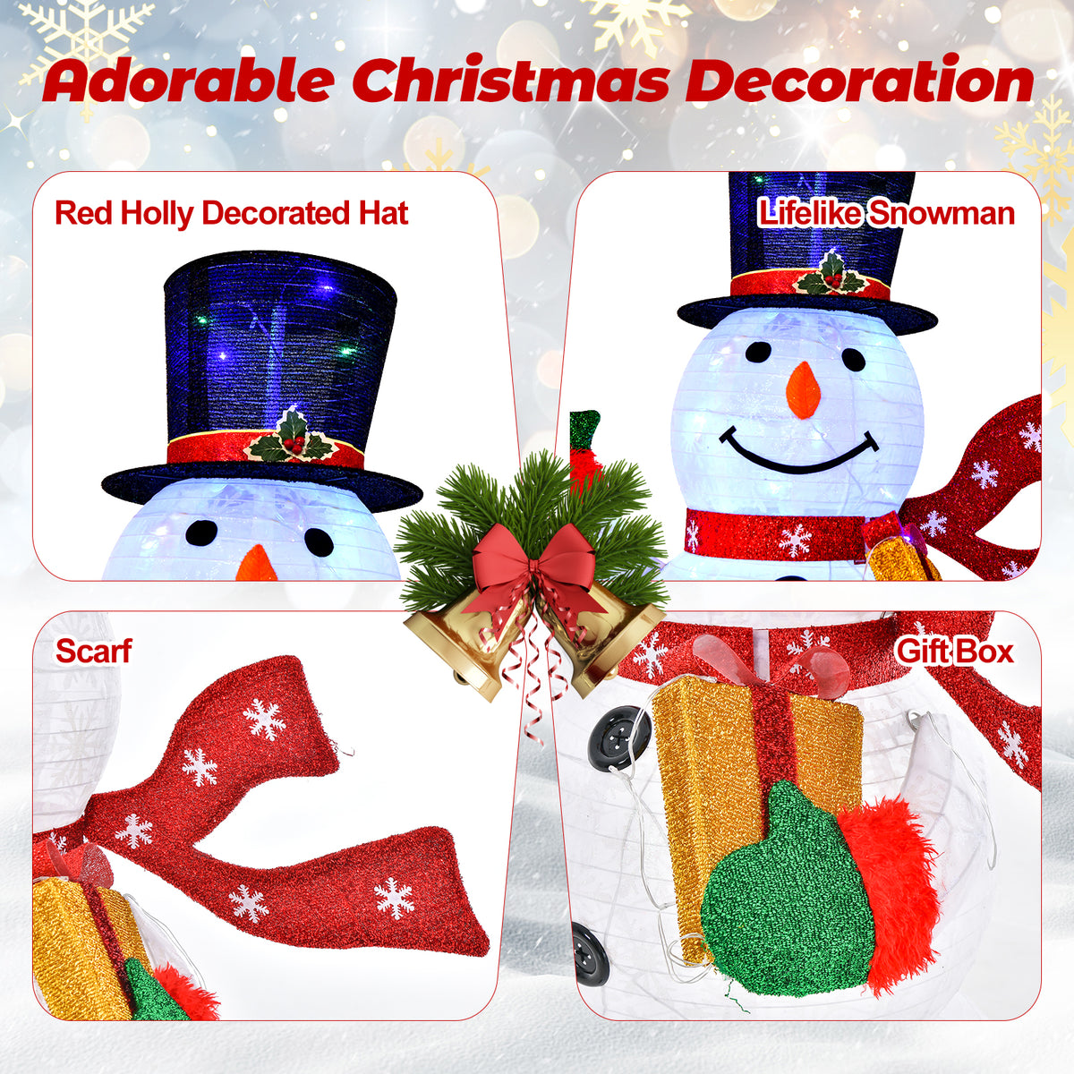 Lighted Christmas Snowman Decor with 180 Colorful LED Lights & Remote