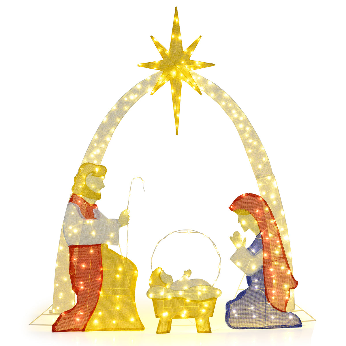 Lighted Nativity Scene Yard Decor with 240 Warm White LEDs - Outdoor Christmas Display