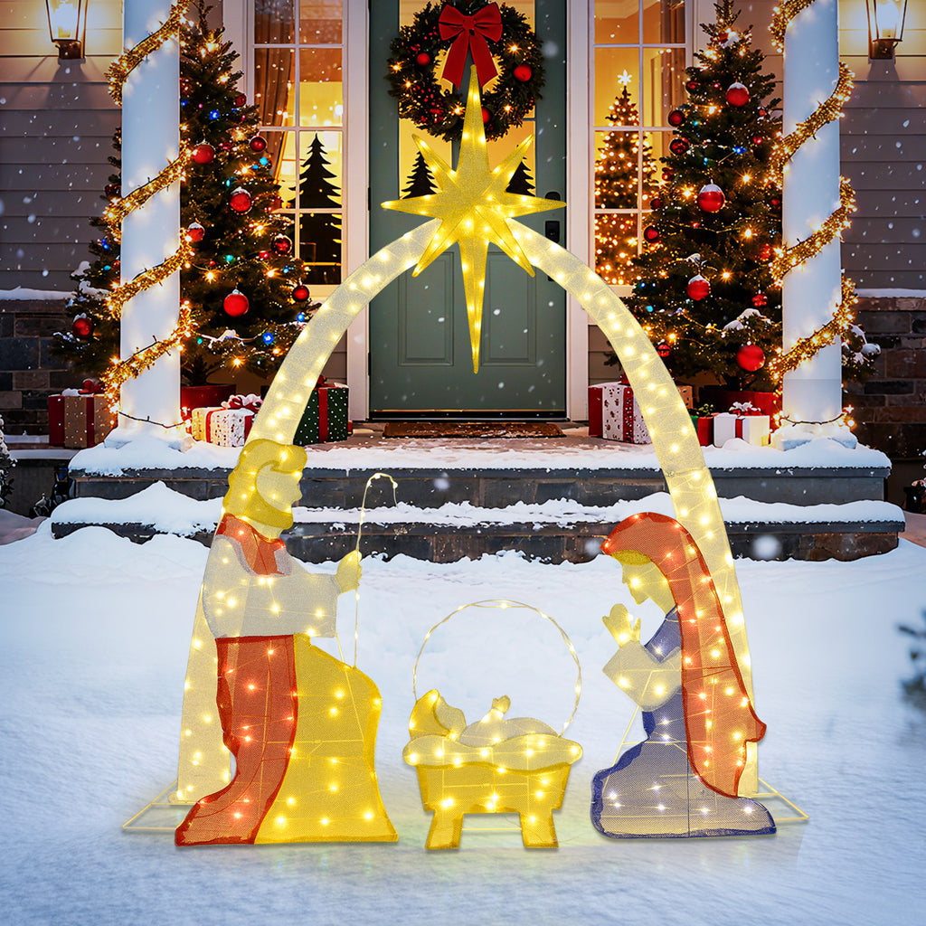 Lighted Nativity Scene Yard Decor with 240 Warm White LEDs - Outdoor Christmas Display