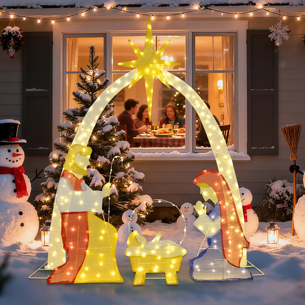 Lighted Nativity Scene Yard Decor with 240 Warm White LEDs - Outdoor Christmas Display