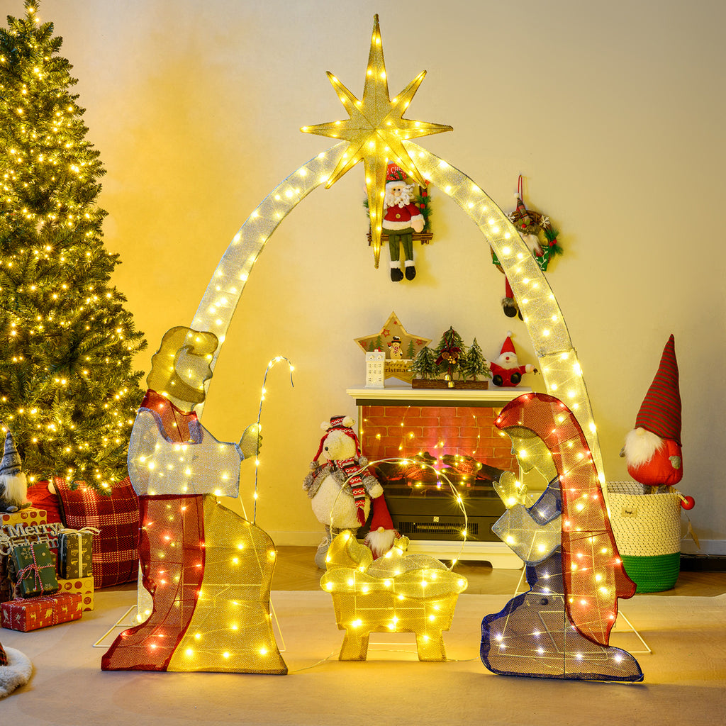 Lighted Nativity Scene Yard Decor with 240 Warm White LEDs - Outdoor Christmas Display