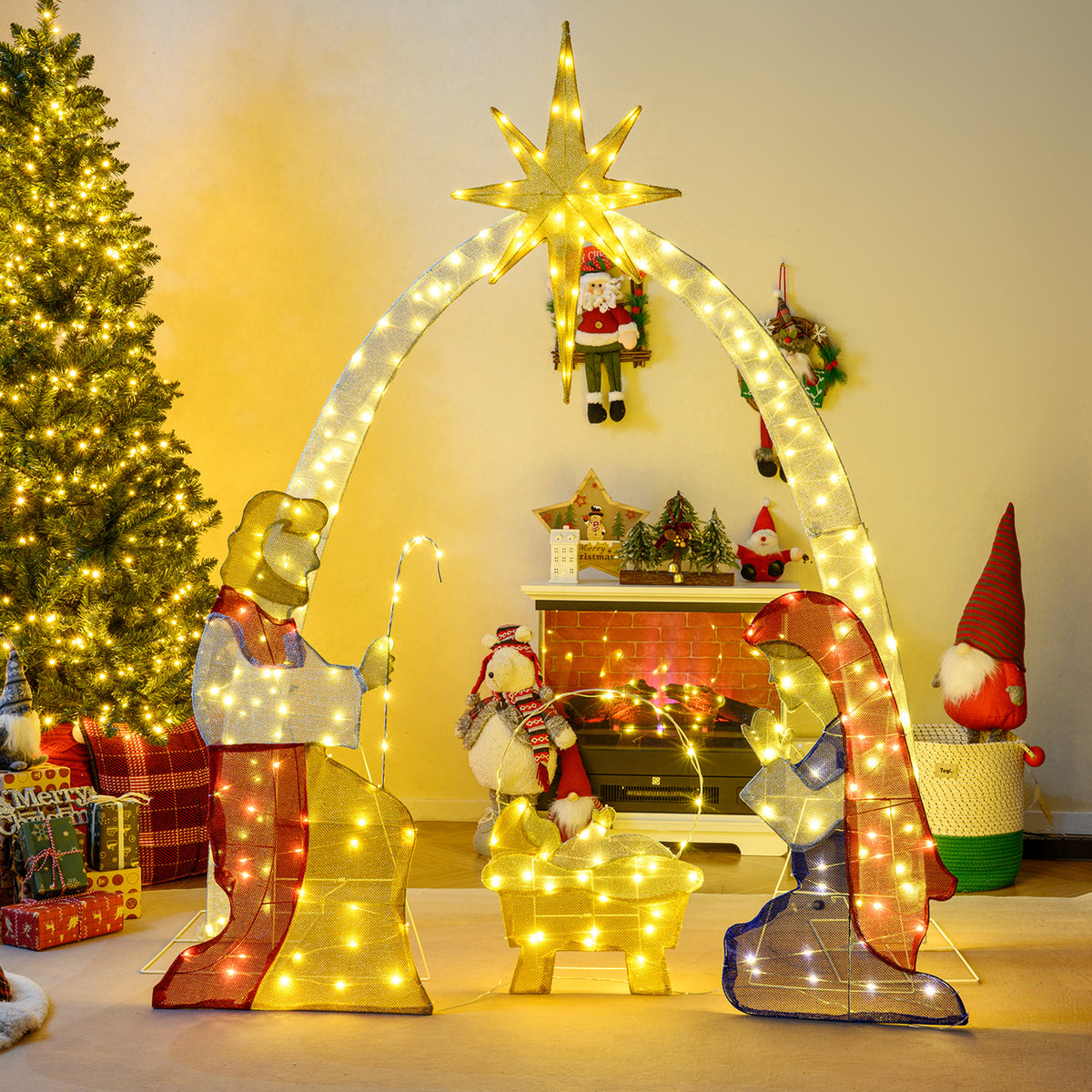 Lighted Nativity Scene Yard Decor with 240 Warm White LEDs - Outdoor Christmas Display