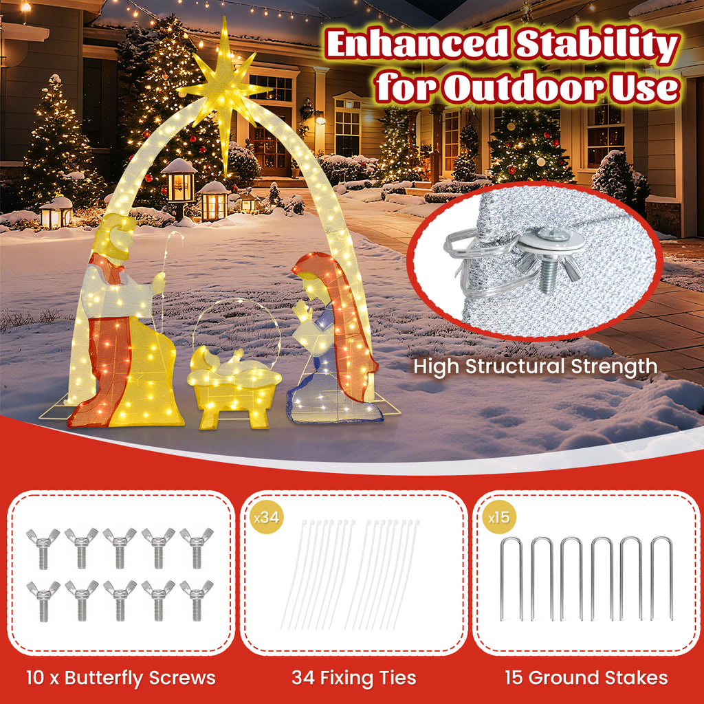 Lighted Nativity Scene Yard Decor with 240 Warm White LEDs - Outdoor Christmas Display