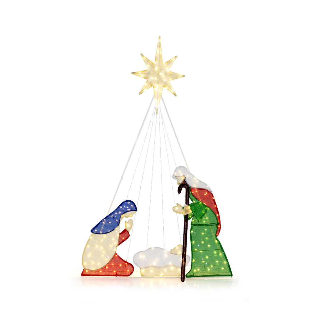 6 Feet Pre-Lit Nativity Scene Set with 240 Warm White LED Lights - Indoor & Outdoor Christmas Decor, Variation: 4 x 1 x 6 ft